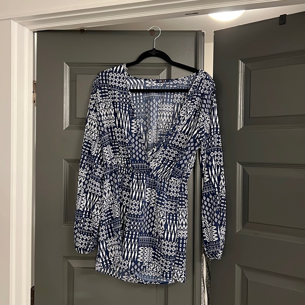 Blue and White Long Sleeve Romper